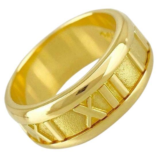 TIFFANY & Co. Atlas 18K Gold 7mm Wide Numeric Ring 5 For Sale