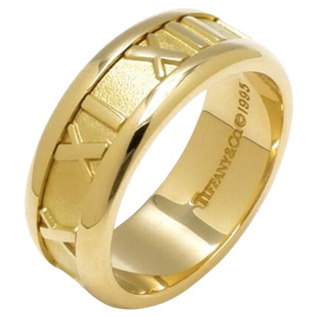 TIFFANY & Co. Atlas 18K Gold 7mm Wide Numeric Ring 5.5 For Sale