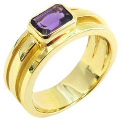 TIFFANY & Co. Atlas 18K Gold Amethyst Groove Band Ring 8.5 