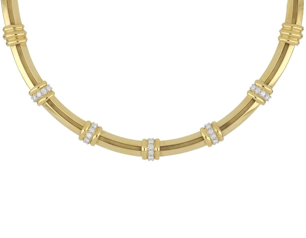TIFFANY & Co. Atlas 18K Gold Diamond Groove Bar Link Necklace 16