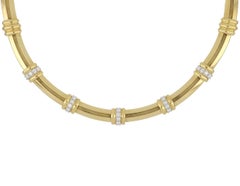 TIFFANY & Co. Atlas 18K Gold Diamond Groove Bar Link Necklace 16"