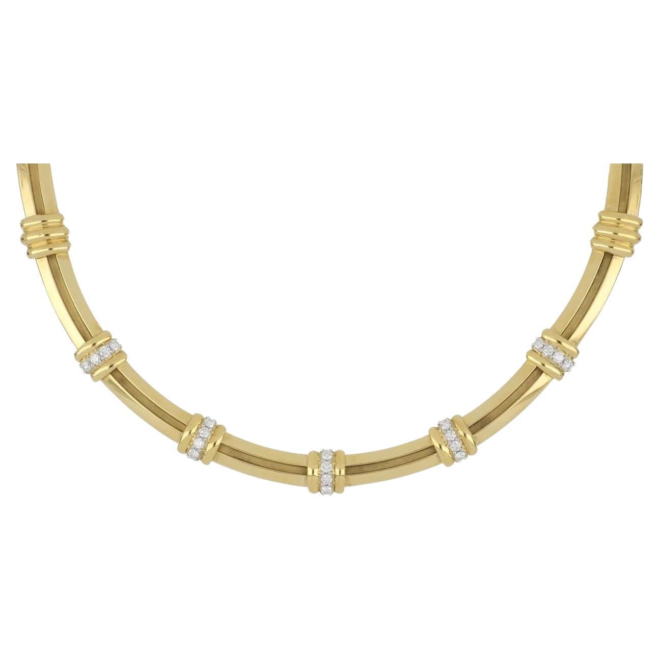 TIFFANY & Co. Atlas 18K Gold Diamond Groove Bar Link Necklace 16"