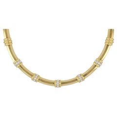 TIFFANY & Co. Atlas 18K Gold Diamond Groove Bar Link Necklace 16"