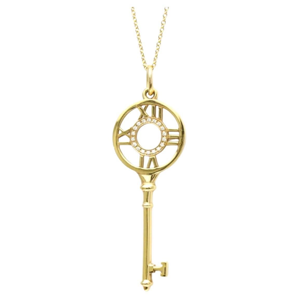 TIFFANY & Co. Atlas 18K Gold Diamond Key Pendant Necklace