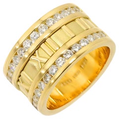 TIFFANY & Co. Atlas 18K Gold Half Circle Diamond 12mm Band Ring 6.5