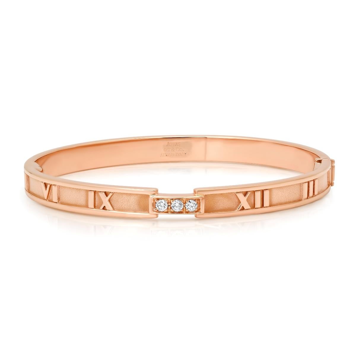 Round Cut TIFFANY & Co. Atlas 18K Rose Gold 3 Diamond Bangle Bracelet