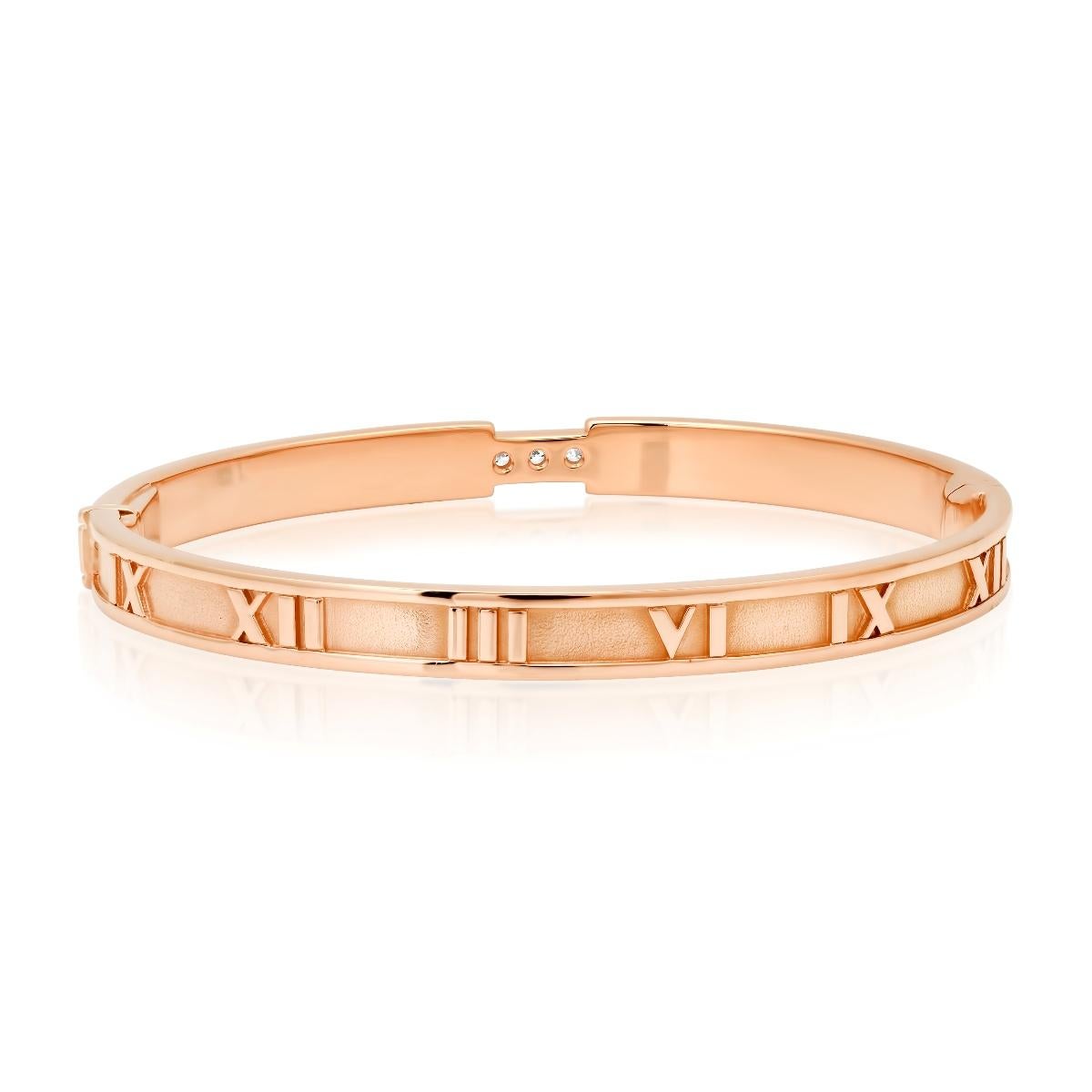 TIFFANY & Co. Atlas 18K Rose Gold 3 Diamond Bangle Bracelet In Excellent Condition In Los Angeles, CA