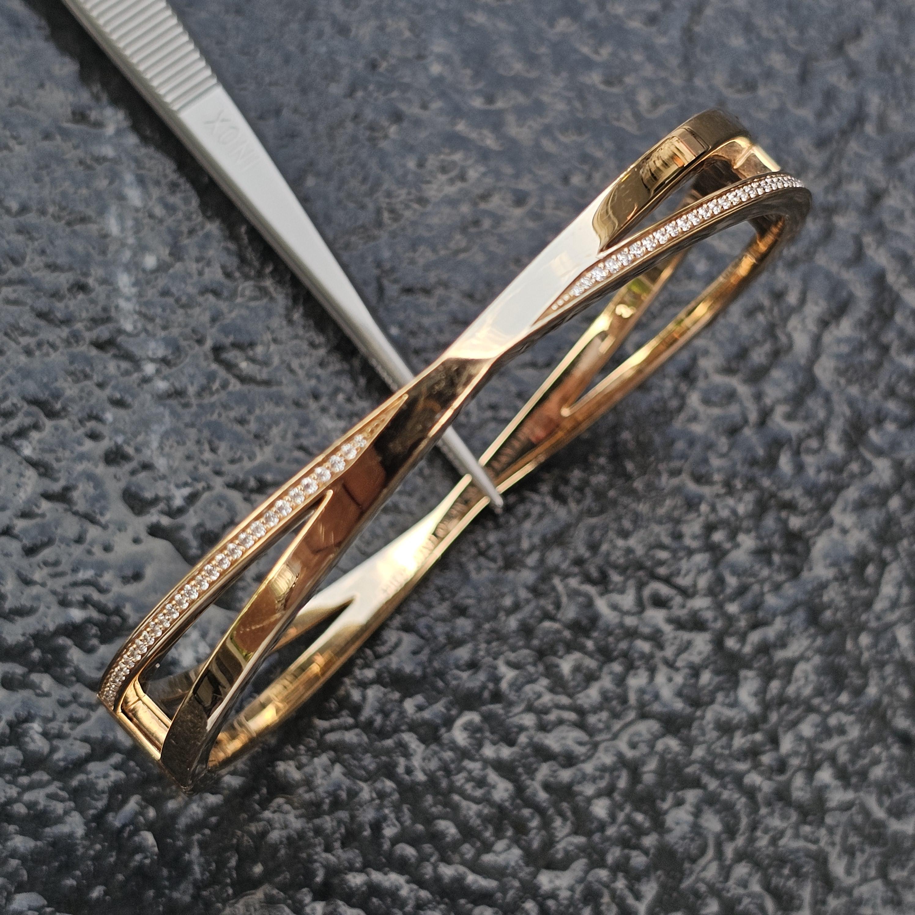 Round Cut Tiffany & Co. Atlas 18k Rose Gold Diamond Bangle Bracelet 7