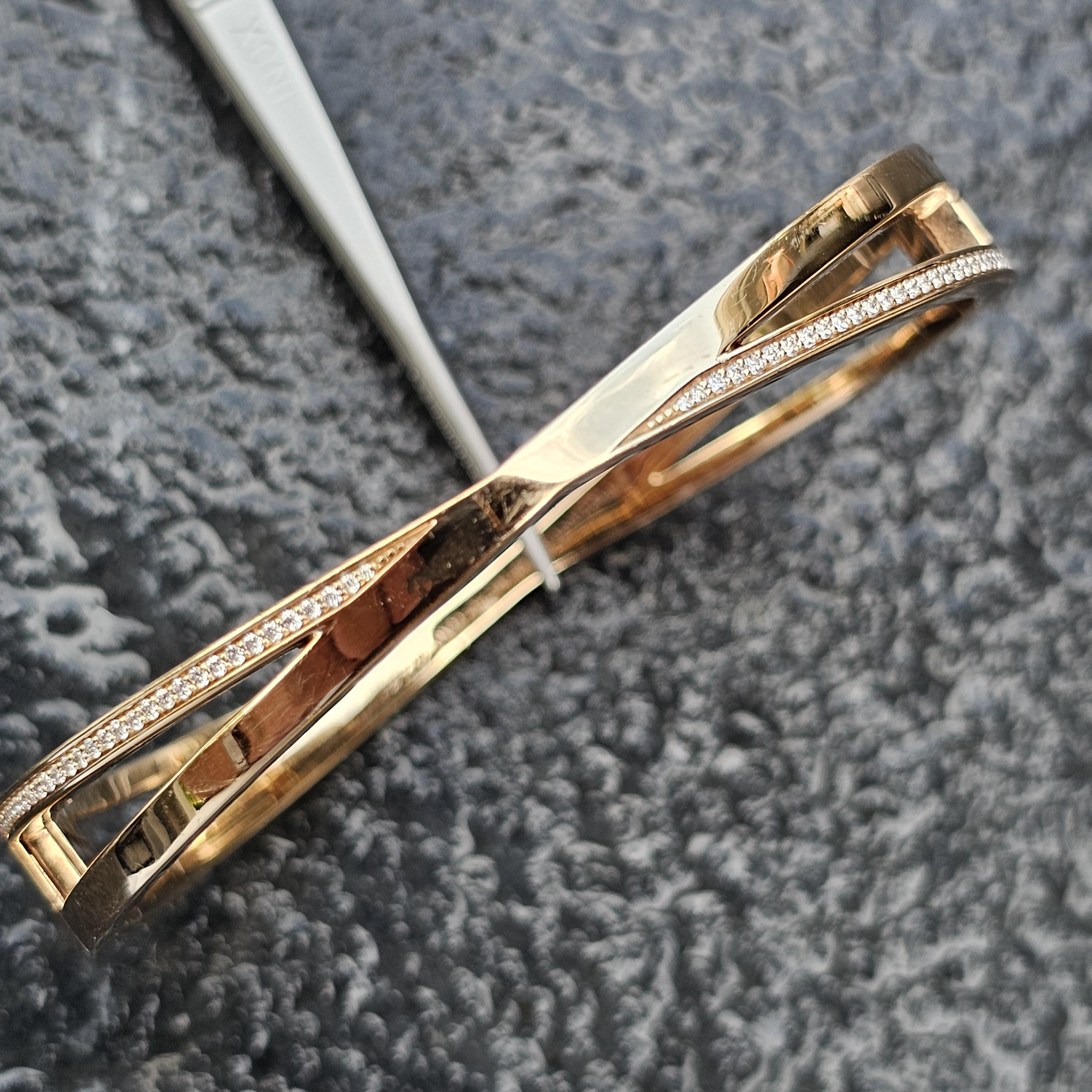 Tiffany & Co. Atlas 18k Rose Gold Diamond Bangle Bracelet 7