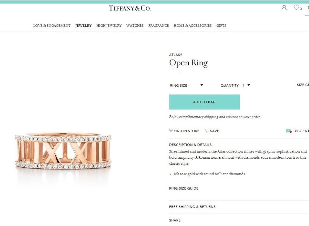 TIFFANY & Co. Atlas 18K Rose Gold Vollkreis Diamant Offener Ring 6 Damen im Angebot