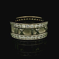 Tiffany & Co. Atlas 18k White Gold 1.60ctw Diamond Roman Numeral Wide Band Ring