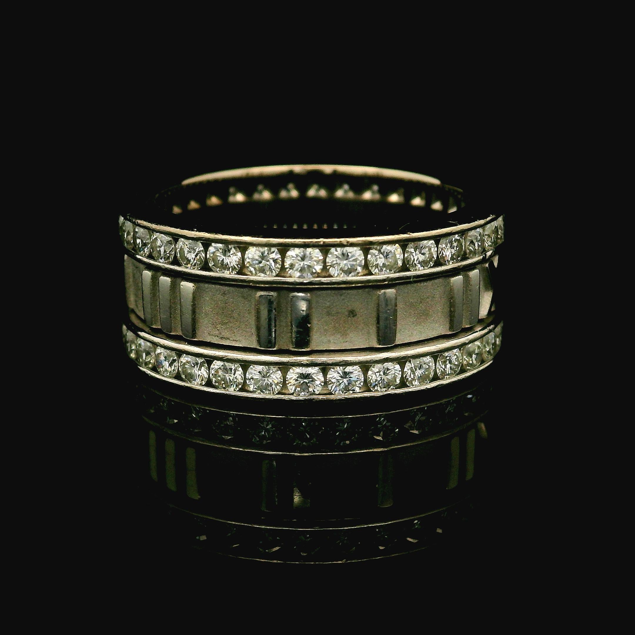 Brilliant Cut Tiffany & Co. Atlas 18k White Gold 1.60ctw Diamond Roman Numeral Wide Band Ring For Sale
