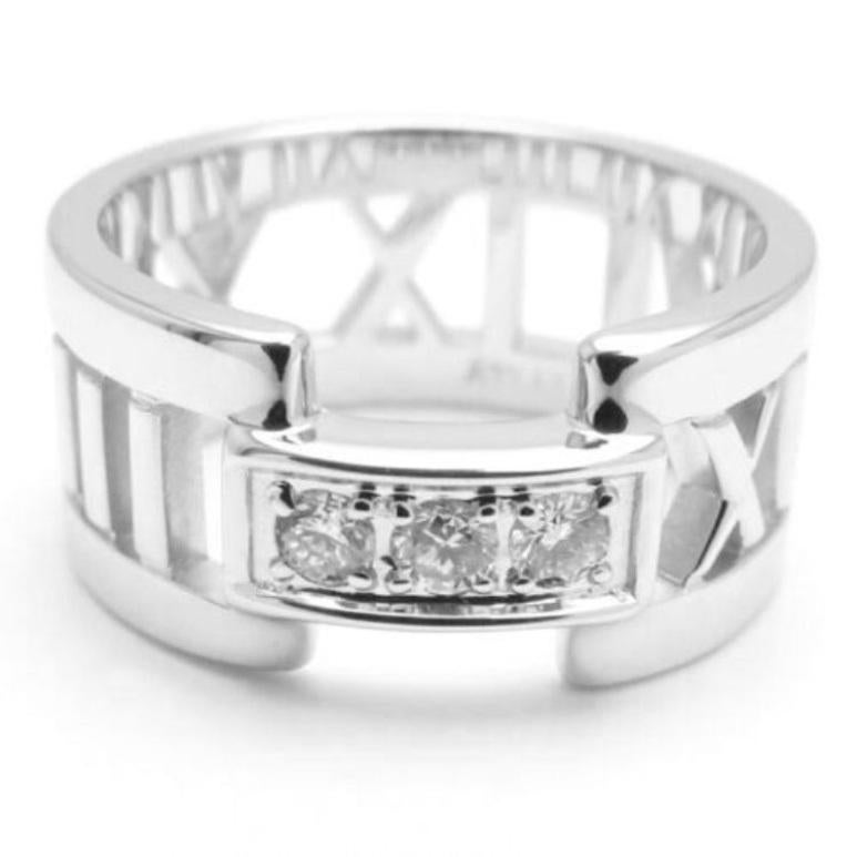 Taille ronde TIFFANY & Co. Atlas Bague ouverte en or blanc 18K avec 3 diamants 5 en vente