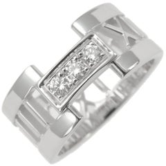 TIFFANY & Co. Atlas 18K White Gold 3 Diamonds Open Ring 5.5