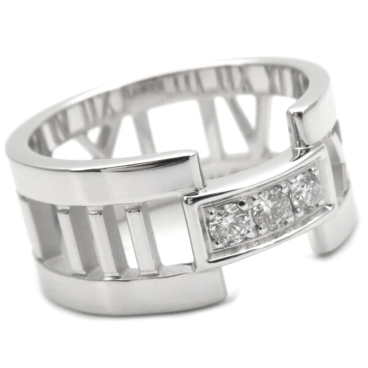 Taille ronde TIFFANY & Co. Atlas Bague ouverte en or blanc 18K avec 3 diamants 5,5 en vente
