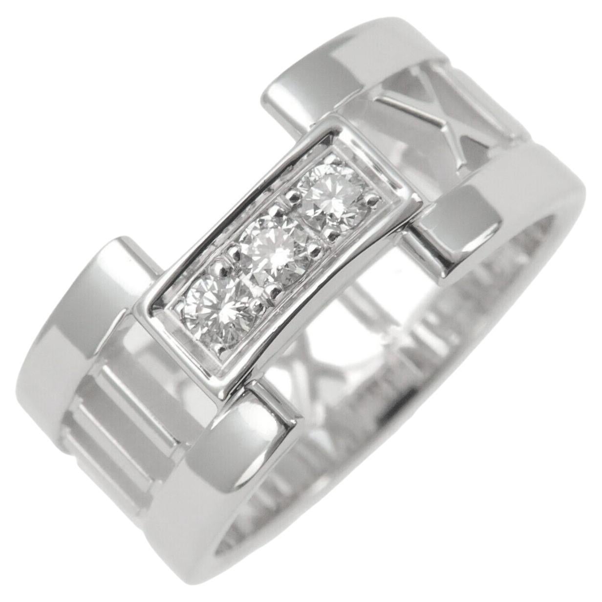 TIFFANY & Co. Atlas 18K White Gold 3 Diamonds Open Ring 5.5