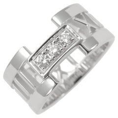 TIFFANY & Co. Atlas 18K White Gold 3 Diamonds Open Ring 5.5