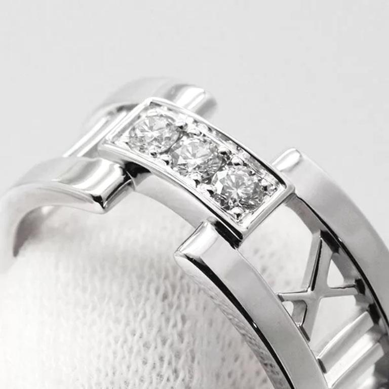 Round Cut TIFFANY & Co. Atlas 18K White Gold 3 Diamonds Open Ring 7 For Sale