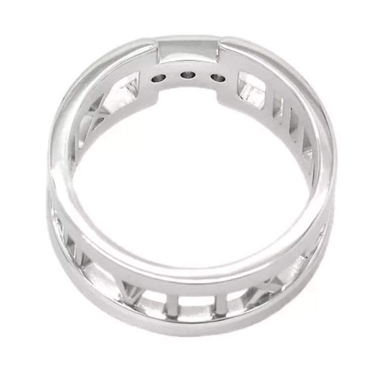 TIFFANY & Co. Atlas 18K White Gold 3 Diamonds Open Ring 7 In Excellent Condition For Sale In Los Angeles, CA