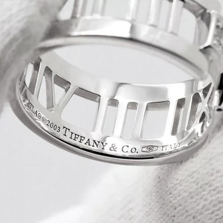 Women's TIFFANY & Co. Atlas 18K White Gold 3 Diamonds Open Ring 7 For Sale