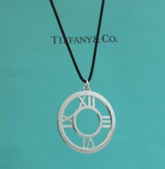 TIFFANY & Co. Atlas 18K White Gold 35mm Circle Pendant Necklace Large