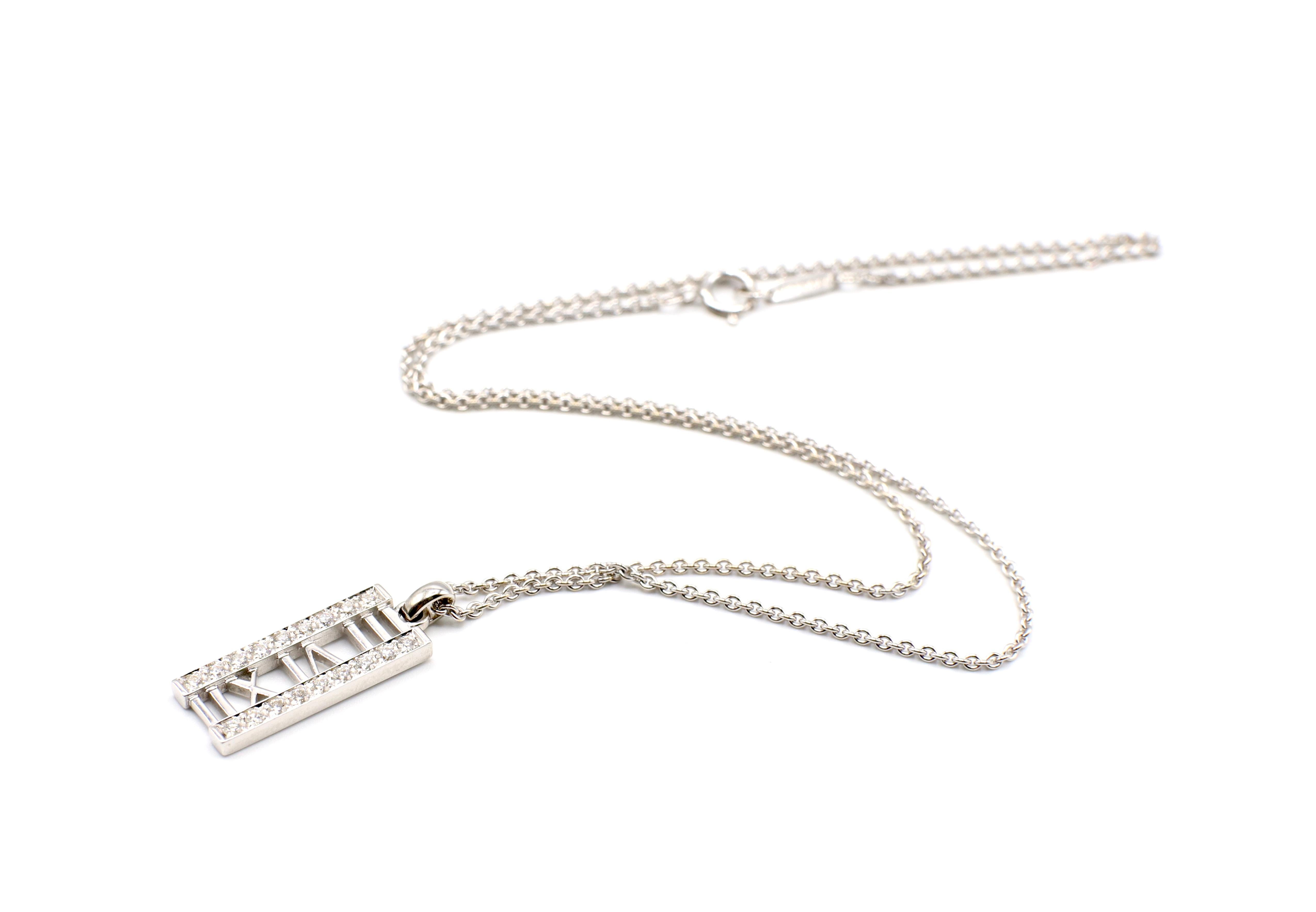 Tiffany & Co. Atlas 18 Karat White Gold Natural Diamond Bar Pendant Necklace 2