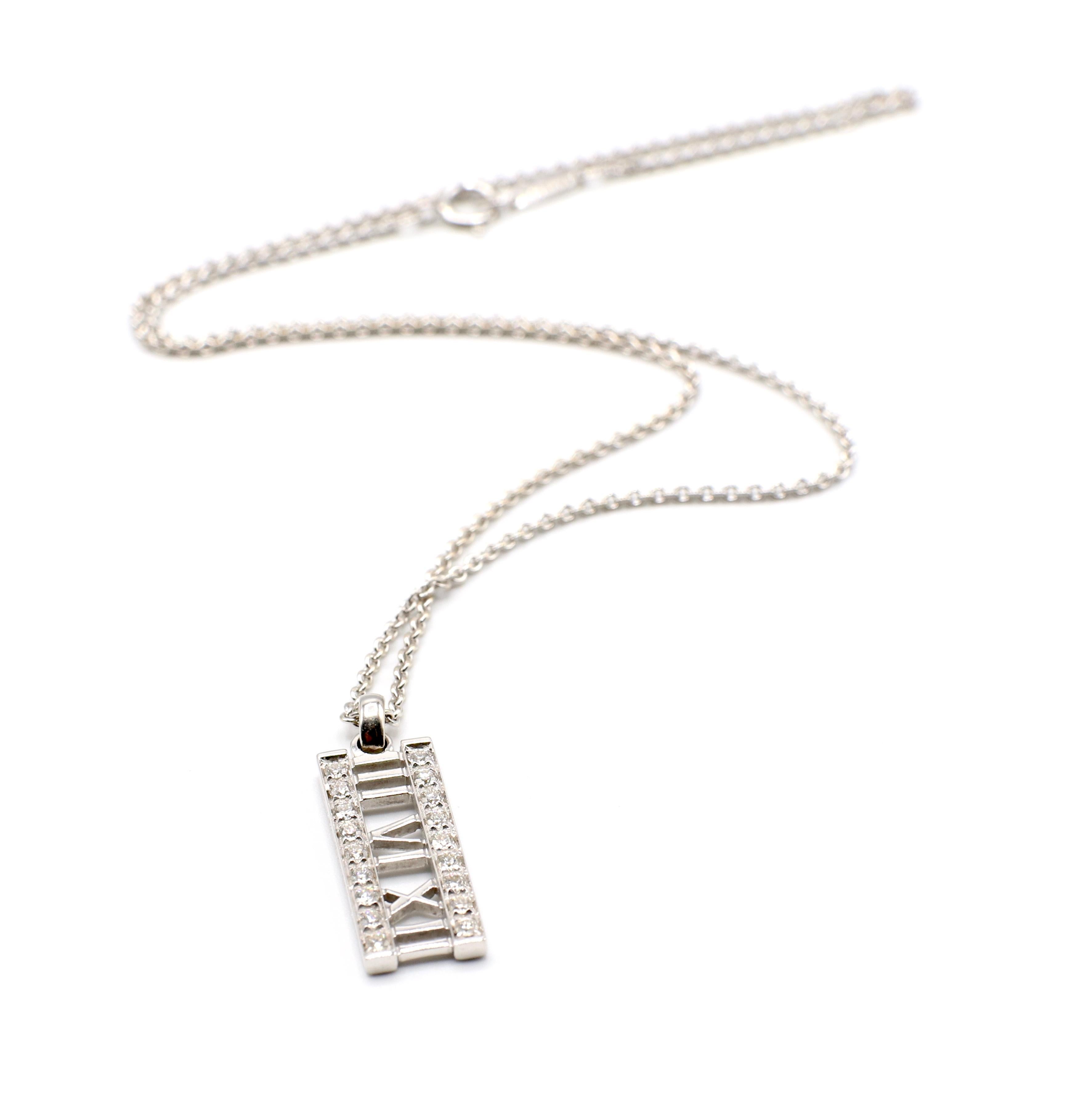 Tiffany & Co. Atlas 18 Karat White Gold Natural Diamond Bar Pendant Necklace 4