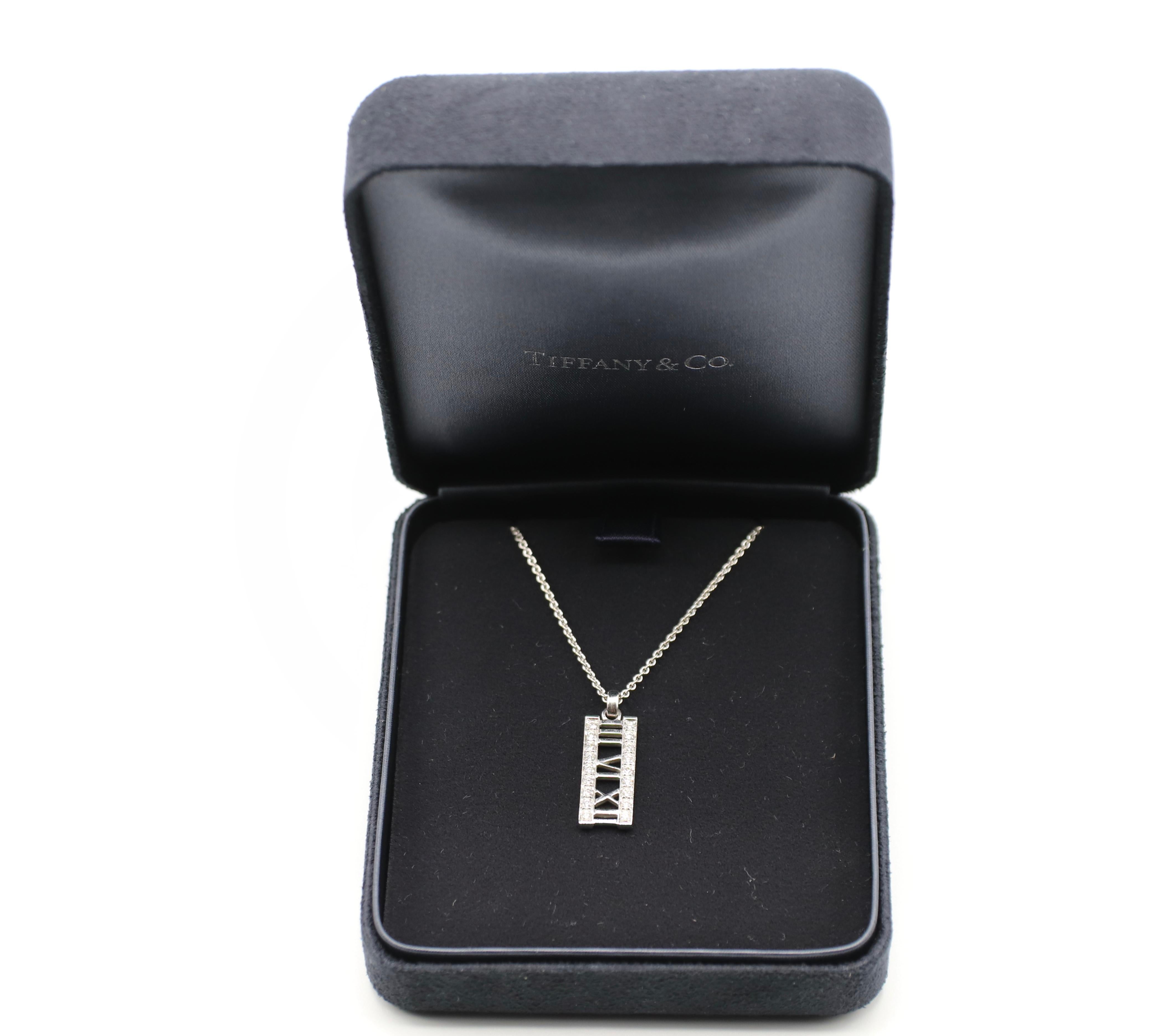 Tiffany & Co. Atlas 18 Karat White Gold Natural Diamond Bar Pendant Necklace 6