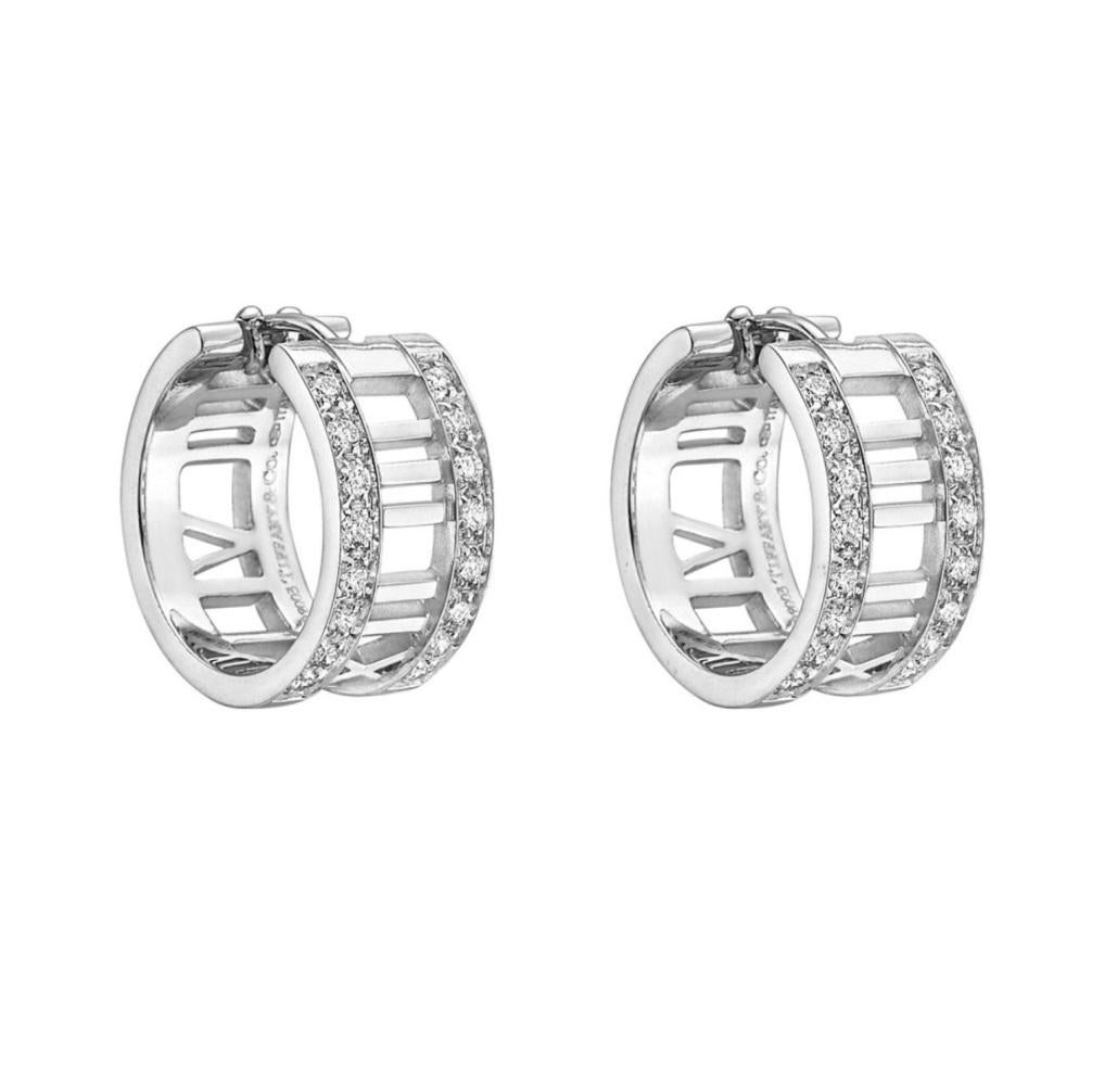 TIFFANY & Co. Atlas 18K White Gold Diamond Hoop Earrings

Metal: 18K White Gold
Weight: 11.80 grams 
Measurements: 18mm (0.7