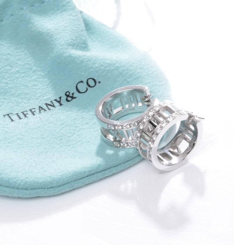 Round Cut TIFFANY & Co. Atlas 18K White Gold Diamond Hoop Earrings