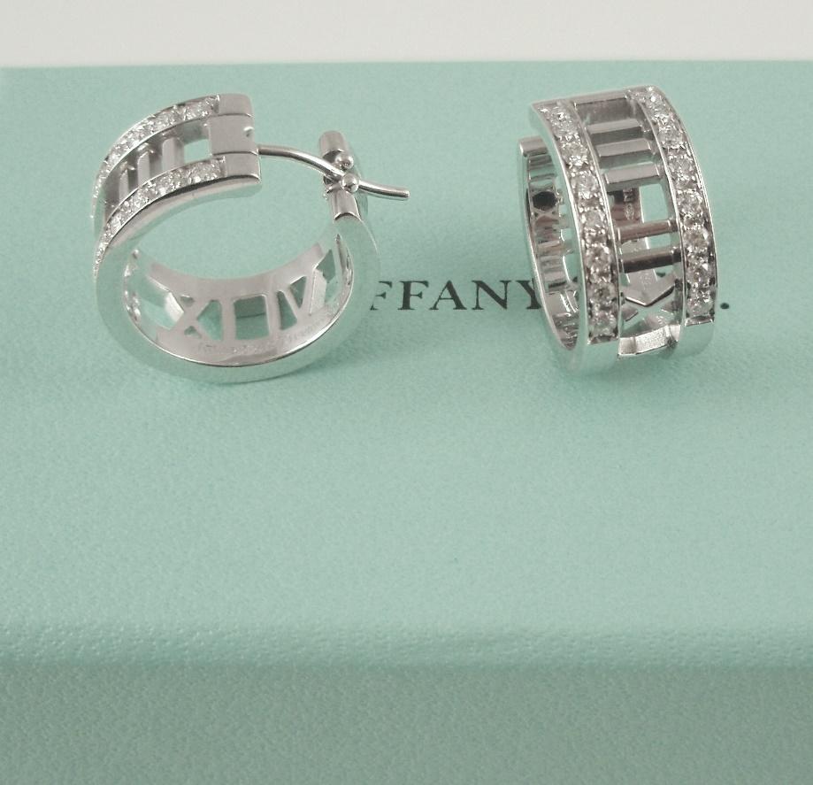 TIFFANY & Co. Atlas 18K White Gold Diamond Hoop Earrings 1