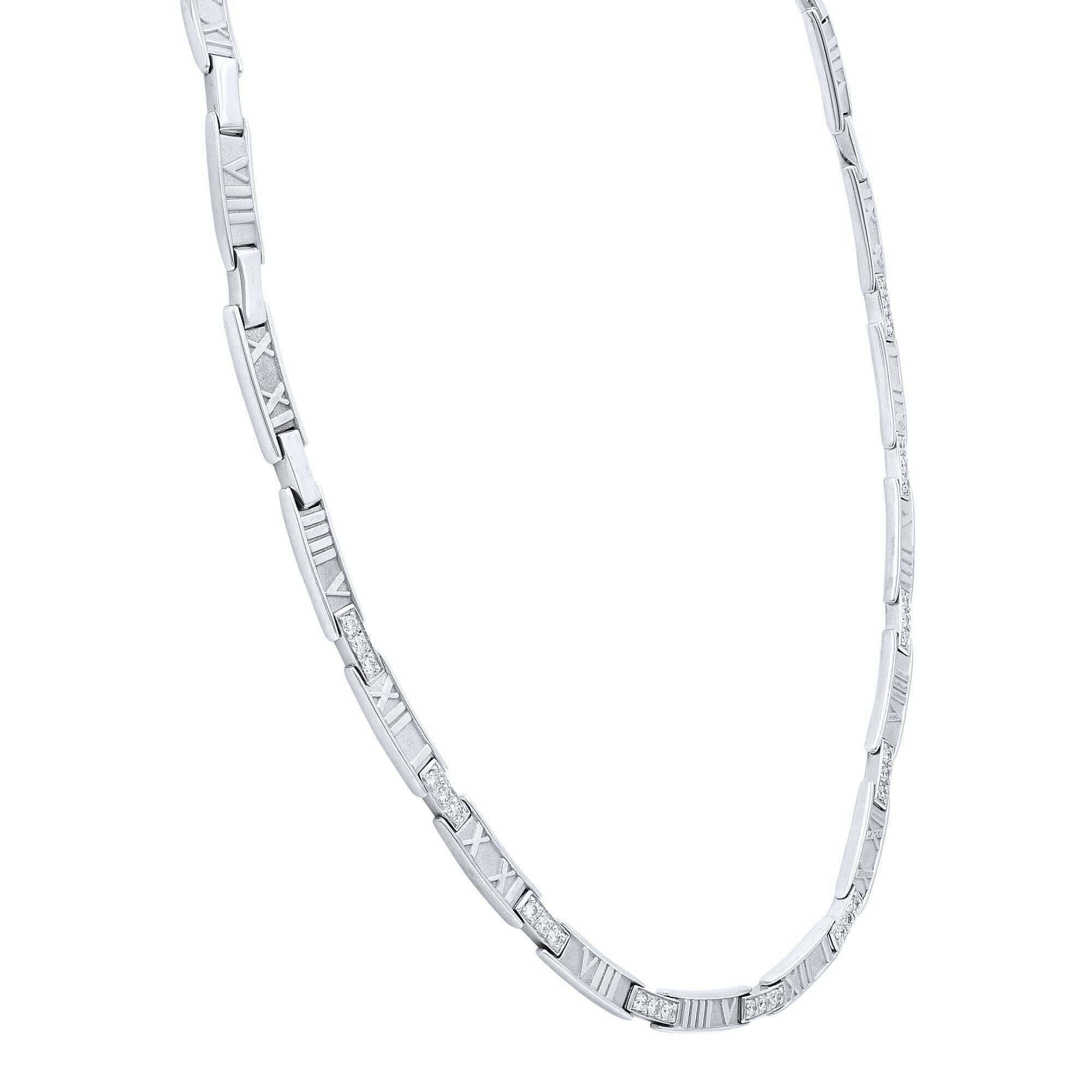 Modern Tiffany & Co. Atlas 18 Karat White Gold Diamond Necklace 1.50 Carat