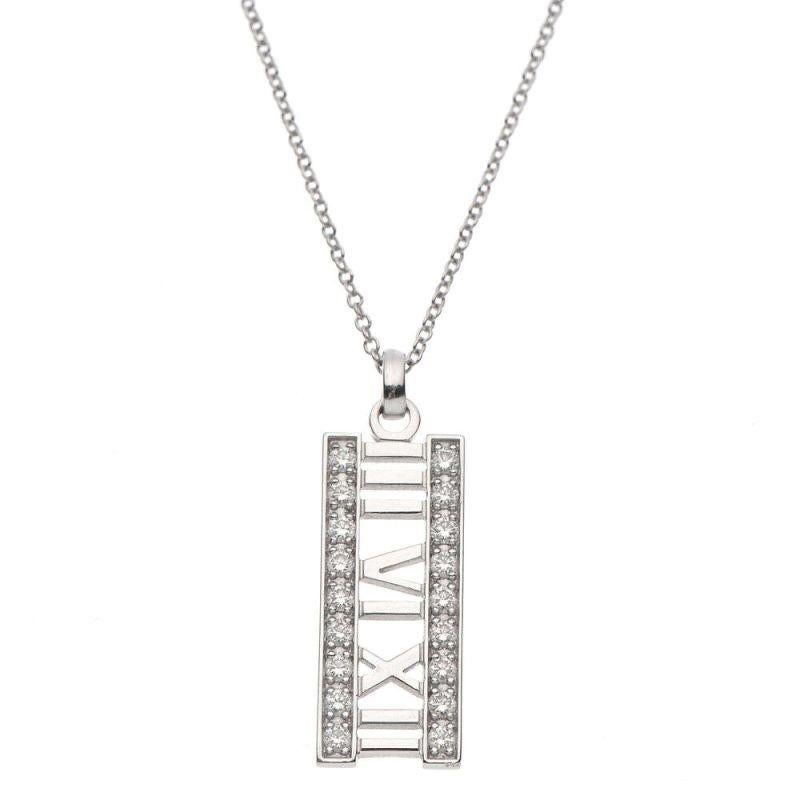 Round Cut TIFFANY & Co. Atlas 18K White Gold Diamond Open Bar Pendant Necklace