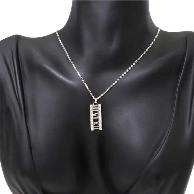 TIFFANY & Co. Atlas 18K White Gold Diamond Open Bar Pendant Necklace In Excellent Condition In Los Angeles, CA