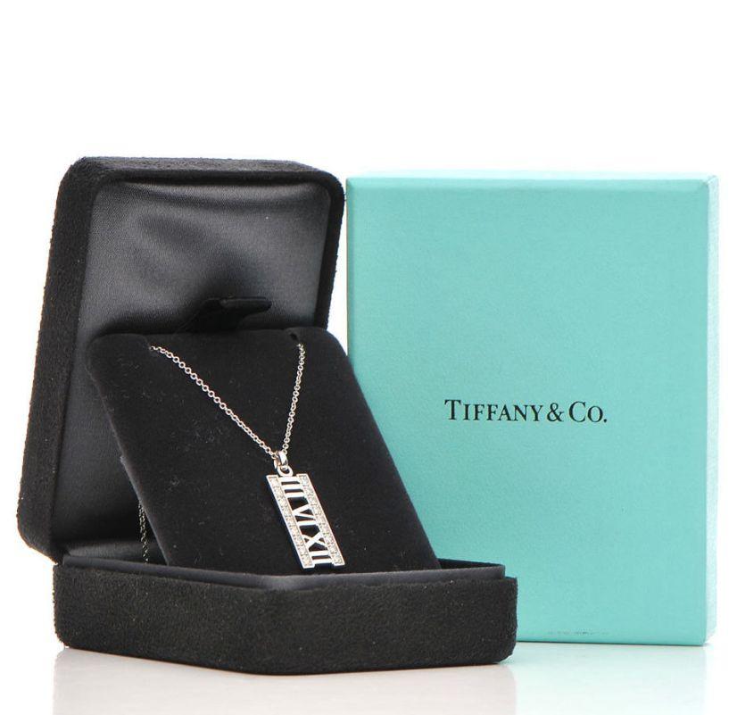 Tiffany & Co. Atlas 18k White Gold Diamond Open Bar Pendant Necklace In Excellent Condition For Sale In Los Angeles, CA