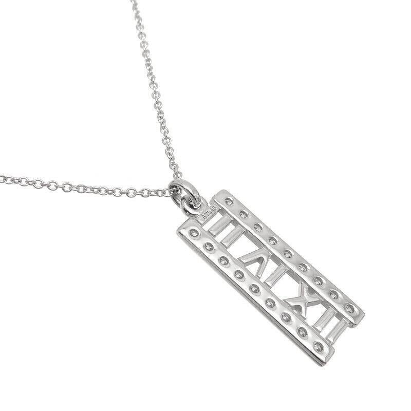 TIFFANY & Co. Atlas 18K White Gold Diamond Open Bar Pendant Necklace 2