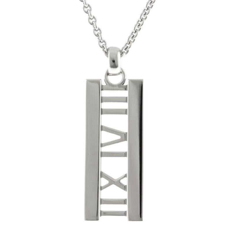 Tiffany & Co. Atlas 18k White Gold Diamond Open Bar Pendant Necklace For Sale 1