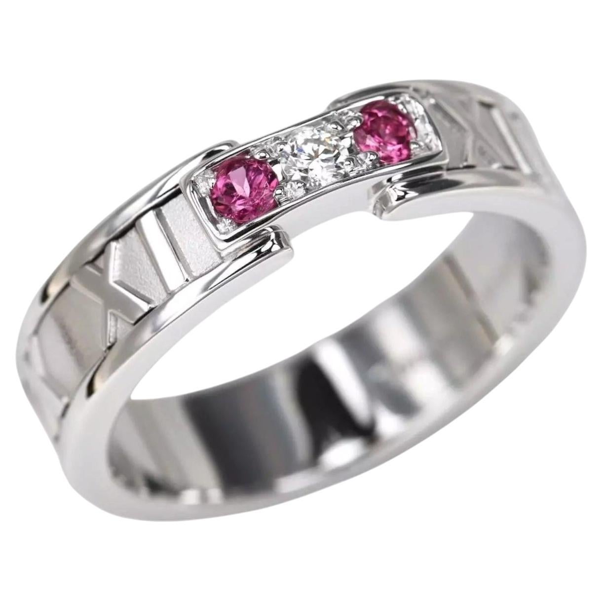TIFFANY & Co. Atlas 18K White Gold Diamond Pink Sapphire Ring 4 For Sale