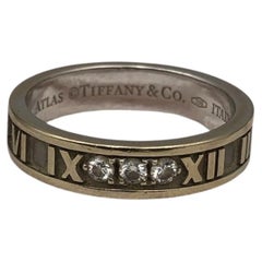 Tiffany & Co. Atlas 18k White Gold Diamond Roman Numeral Band Ring