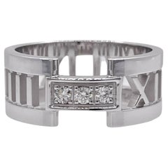 Tiffany & Co Atlas 18k White Gold Diamond Roman Numeral Ring