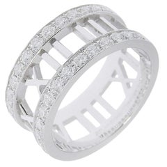 TIFFANY & Co. Atlas 18K White Gold Half Circle Diamond Open Ring 6.5