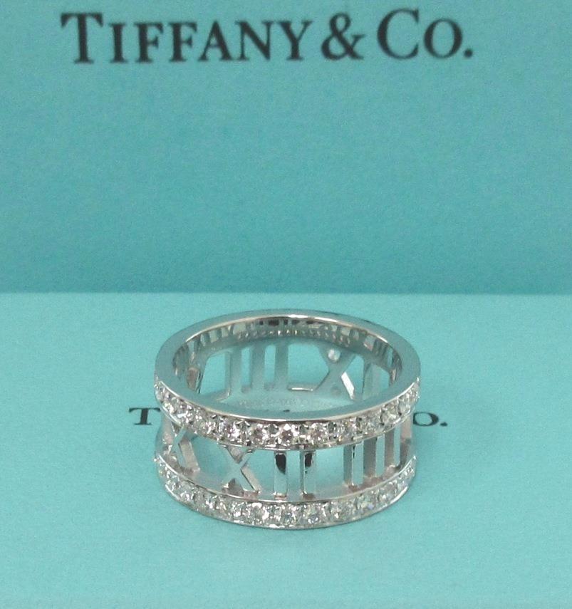 TIFFANY & Co. Atlas 18K White Gold Half Circle Diamond Open Ring 6.5 For Sale 2