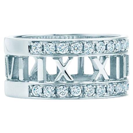 TIFFANY & Co. Atlas Bague ouverte en or blanc 18K avec demi-cercle de diamants 6.5