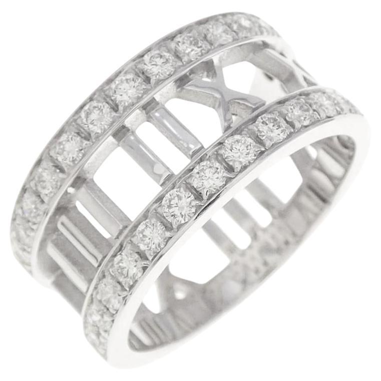 TIFFANY & Co. Atlas 18K White Gold Half Circle Diamond Open Ring 7 For Sale