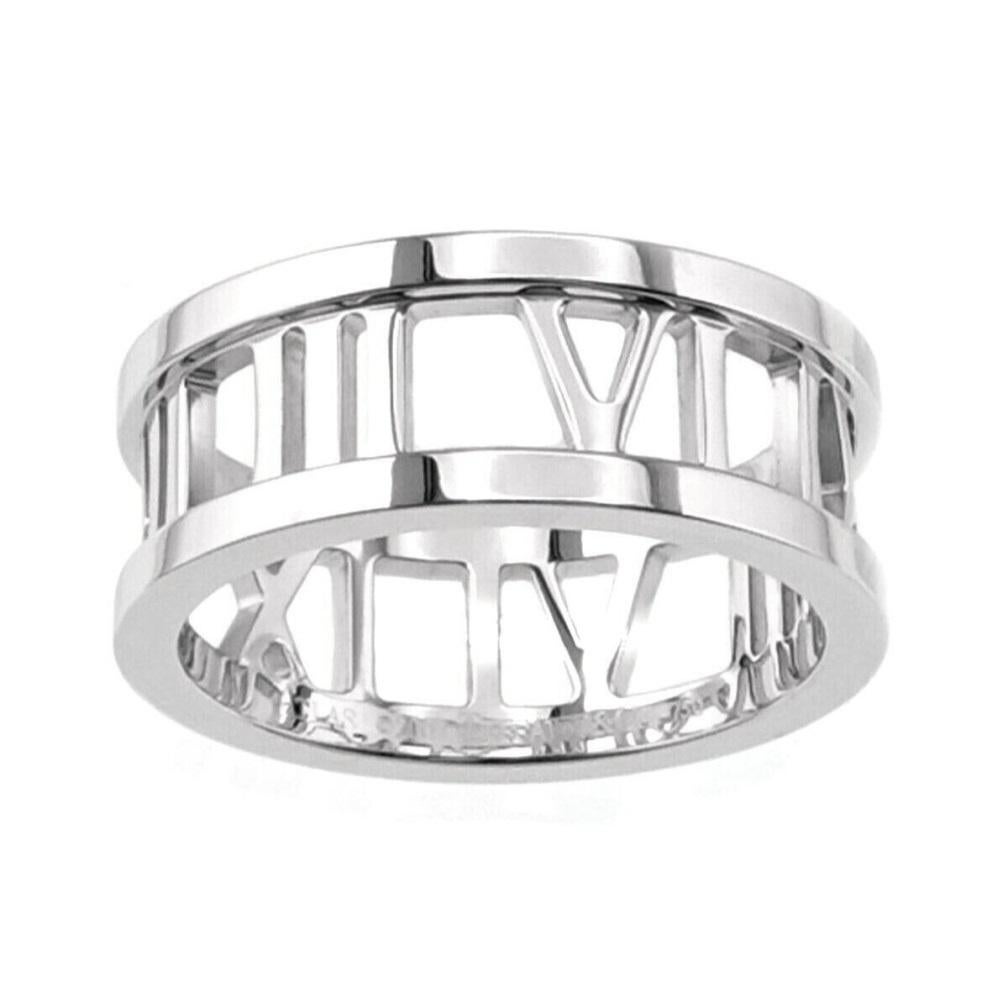 TIFFANY & Co. Atlas 18K White Gold Open Ring 6 In Excellent Condition For Sale In Los Angeles, CA