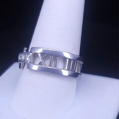 Tiffany & Co Atlas 18K White Gold Three Diamond Open Band Ring