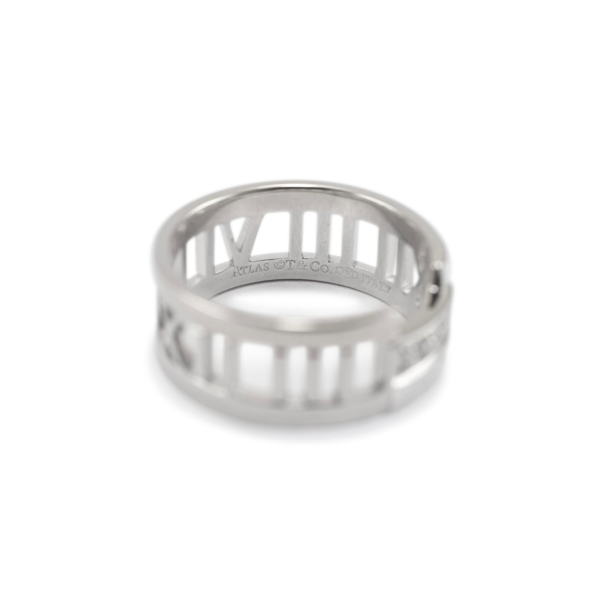 Tiffany & Co. Atlas 18K White Gold Three Diamond Open Band Ring For Sale 1