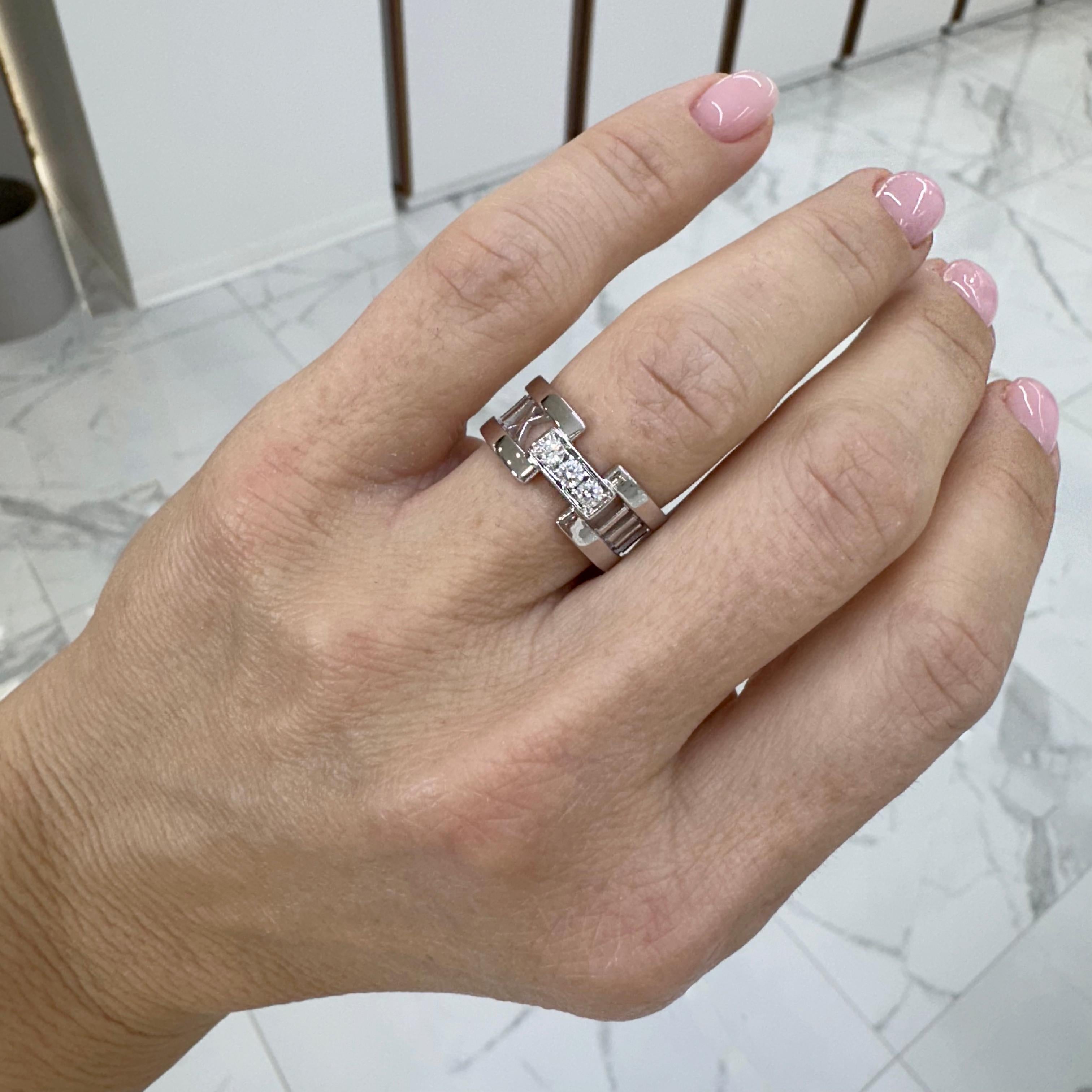 Tiffany & Co. Atlas 18K White Gold Three Diamond Open Band Ring For Sale 2