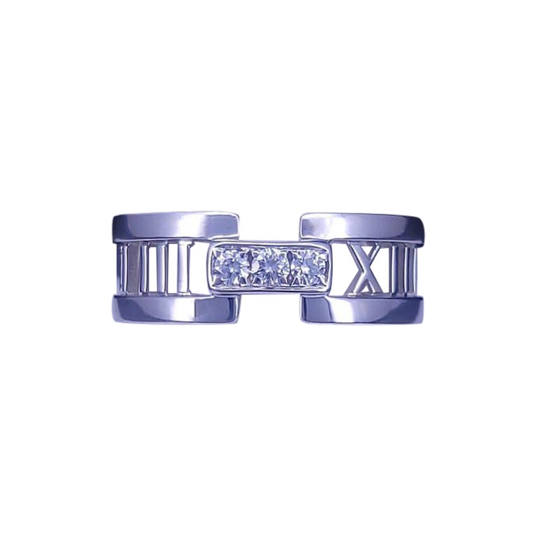 Tiffany & Co Atlas 18K White Gold Three Diamond Open Band Ring For Sale