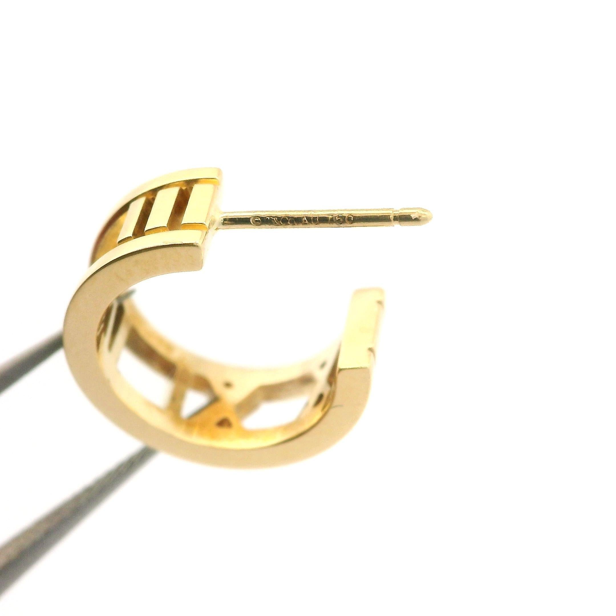 Tiffany & Co. Atlas 18k Yellow Gold Pierced Roman Numeral Cuff Earrings In Excellent Condition In Montclair, NJ